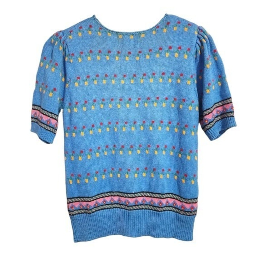 ROBERT SCOTT LTD floral patterned knit top blue grandmacore retro size S - Picture 3 of 7